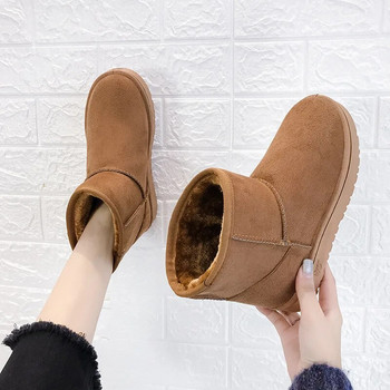 2023 г. Дамски нови маркови обувки с плосък ток Къси ботуши за сняг Дамски есенни/зимни удебелени плюшени и топли памучни обувки Ботуши за сняг