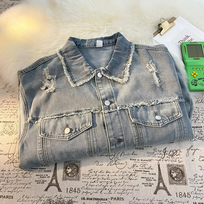 Vienpusė džinsinė striukė vyriška pavasario ir rudens Nauja laisvalaikio universalus atvartas plonas ilgomis rankovėmis vienspalvės striukės viršūnės A133