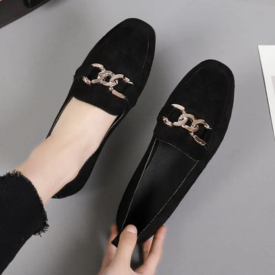 Пролетни модни плоски обувки Дамски качествени метални мокасини с плъзгащи се обувки Дамски равни обувки Мокасини Голям размер 35-41 Sapato Feminino 2021