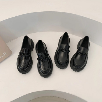 Дамски кожени обувки в британски стил 2023, пролетни черни кифлени студентски единични обувки Ретро универсални дамски обувки с един педал