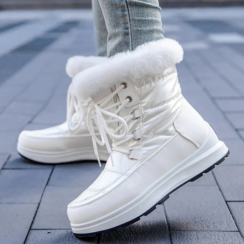 Χοντρές βελούδινες αδιάβροχες γυναικείες μπότες για χιόνι Χειμώνας 2023 Χονδρές γούνινες γούνινες μπότες Γυναικείες αντιολισθητικές, ζεστά βαμβακερά παπούτσια με επένδυση