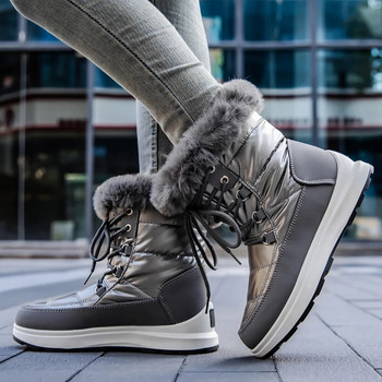 Χοντρές βελούδινες αδιάβροχες γυναικείες μπότες για χιόνι Χειμώνας 2023 Χονδρές γούνινες γούνινες μπότες Γυναικείες αντιολισθητικές, ζεστά βαμβακερά παπούτσια με επένδυση