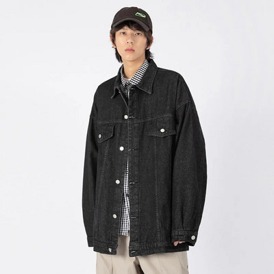 Vintage džinsu jaka vīriešiem 2023. gada pavasarī, rudenī, moderns ielas apģērbs ar garām piedurknēm, apkakles mētelis, liela izmēra vīriešu apģērbu koledža