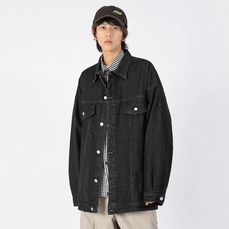 Vintage džinsu jaka vīriešiem 2023. gada pavasarī, rudenī, moderns ielas apģērbs ar garām piedurknēm, apkakles mētelis, liela izmēra vīriešu apģērbu koledža