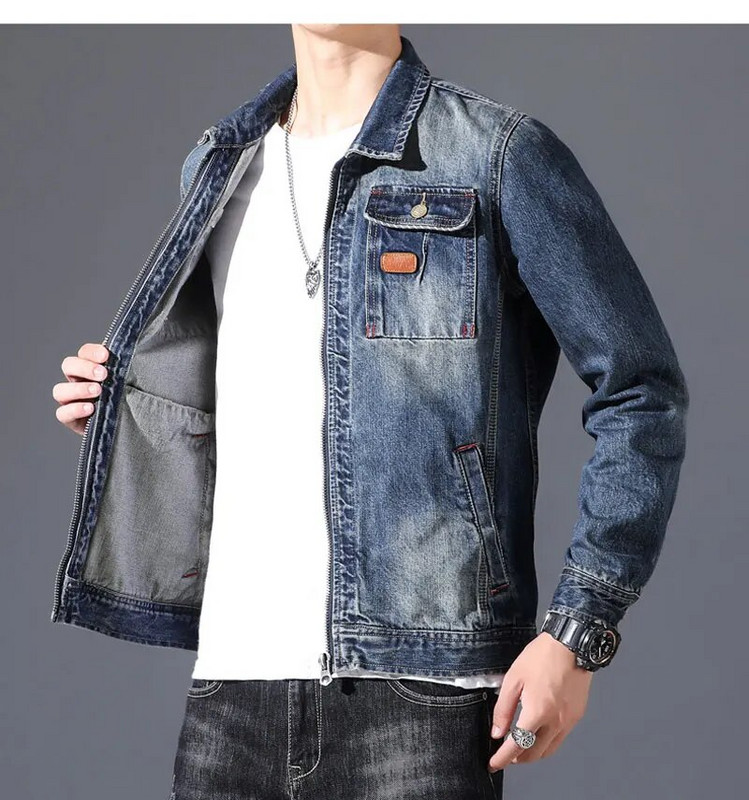 Teksajakk Meeste Teksad Mantel Puuvillane Tugikeste Kaelus Pikad Varrukad Lahtine Tõmblukk Suur Suur Helesinine Riided Bomber Cowboy Brand