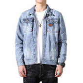 Kevadine teksajakk Meeste Teksad Mantel Puuvillane Tugikeste Kaelus Pikad varrukad Lahtine tõmblukk Suure suurusega Riided Bomber Cowboy Meeste bränd