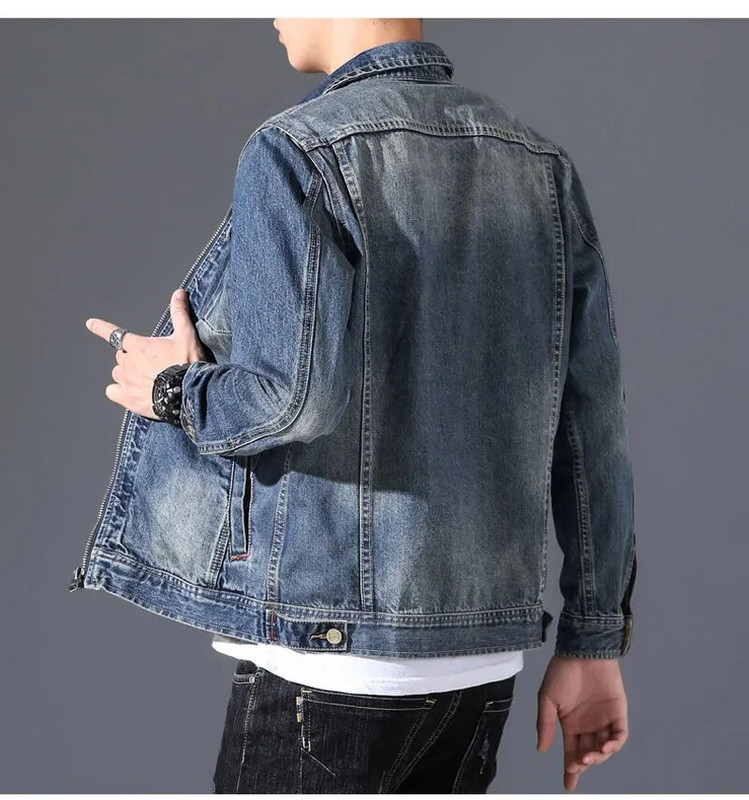 Kevadine teksajakk Meeste Teksad Mantel Puuvillane Tugikeste Kaelus Pikad varrukad Lahtine tõmblukk Suure suurusega Riided Bomber Cowboy Meeste bränd