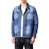 Rudeninė džinsinė striukė Vyriški džinsai paltai medvilninė apykaklė ilgomis rankovėmis, laisvalaikio didelio dydžio šviesiai mėlyni drabužiai Bomber Cowboy prekės ženklas