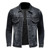 Pavasario vyrų džinsinė striukė Mėlyna pilka medvilninė apykaklė ilgomis rankovėmis ploni drabužiai motociklo kaubojų džinsai paltai vyriški prekės ženklas