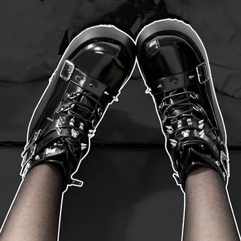 Нитове Декор Пънк ботуши на глезена с масивна платформа Дамски зимни 2023 г. Черни ботуши от изкуствена кожа Demonia Ботуши Дамски готически обувки с метална катарама