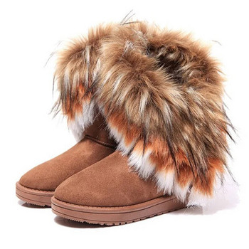 Γυναικείες γούνινες μπότες Γυναικείες χειμωνιάτικες ζεστές μπότες για γυναικεία παπούτσια Snow Style Round-toe Slip on Female Flock Snow Boot Γυναικεία παπούτσια