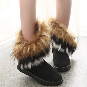 Дамски кожени ботуши Дамски зимни топли ботуши за дамски обувки за сняг Стил с кръгли пръсти Slip on Female Flock Snow Boot Дамски обувки