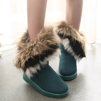 Дамски кожени ботуши Дамски зимни топли ботуши за дамски обувки за сняг Стил с кръгли пръсти Slip on Female Flock Snow Boot Дамски обувки