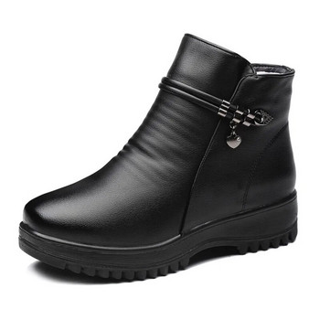 Едноцветни черни дамски ботуши за сняг Метални класически пухкави зимни обувки Дамски боти до глезена Зимни обувки Дамски ботуши Дамски черни ботуши