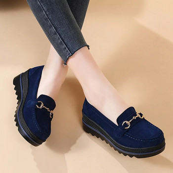 2023 Φθινοπωρινά υψηλής ποιότητας γυναικεία παπούτσια ελαφριά άνετα παπούτσια Flas πλατφόρμας Μεταλλική πόρπη Casual Mother παπούτσια Wedge Women Loafers