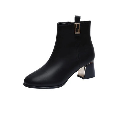 Γυναικείες ψηλοτάκουνες κοντές μπότες ανοιξιάτικες φθινοπωρινές μπότες με αγκράφα με ζώνη Γυναικεία μποτάκια Ψηλά Pu δερμάτινα παπούτσια Αδιάβροχα γυναικεία αντλία