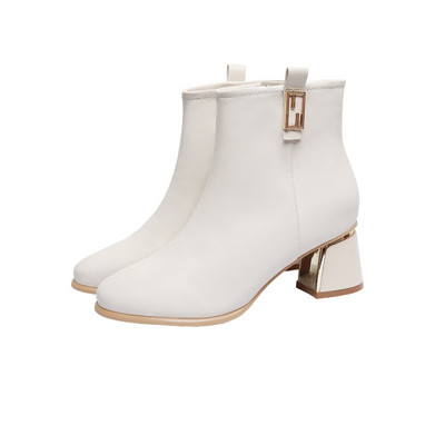 Γυναικείες ψηλοτάκουνες κοντές μπότες ανοιξιάτικες φθινοπωρινές μπότες με αγκράφα με ζώνη Γυναικεία μποτάκια Ψηλά Pu δερμάτινα παπούτσια Αδιάβροχα γυναικεία αντλία