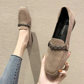 Crystal Chain Flock Loafers Γυναικεία Χαμηλά Τακούνια Espadrilles Γυναικεία Παπούτσια Ballerina Retor Square Toe Nubuck Velvet Moccasins Flats2021