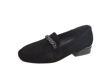 Crystal Chain Flock Loafers Γυναικεία Χαμηλά Τακούνια Espadrilles Γυναικεία Παπούτσια Ballerina Retor Square Toe Nubuck Velvet Moccasins Flats2021