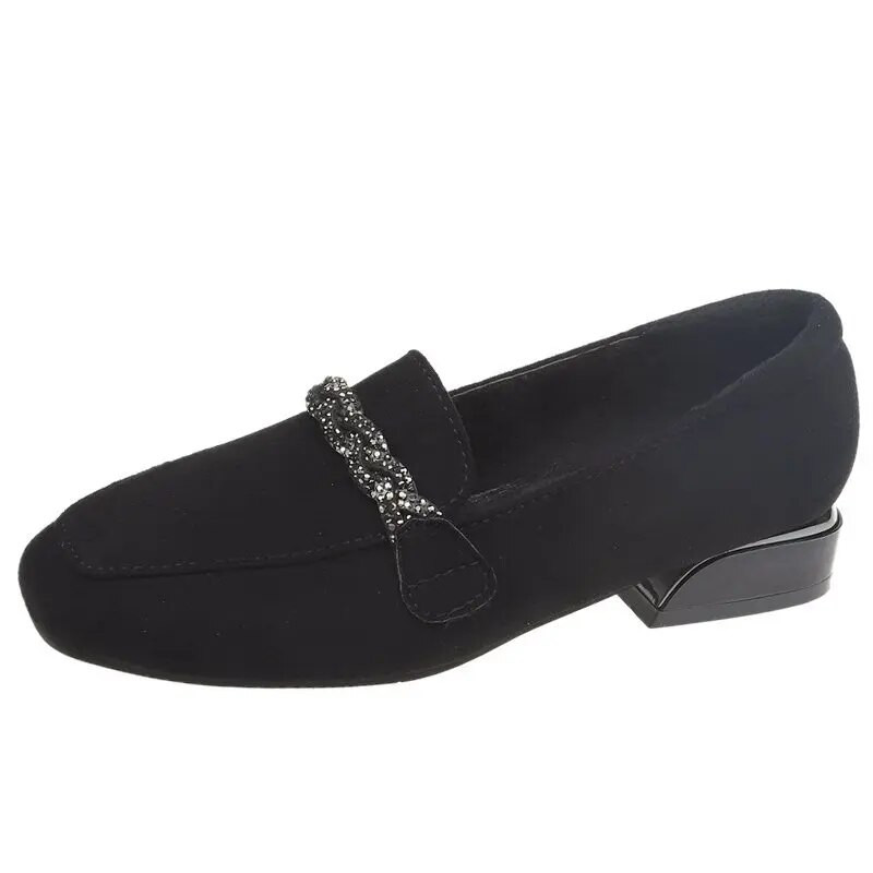 Crystal Chain Flock Loafers Γυναικεία Χαμηλά Τακούνια Espadrilles Γυναικεία Παπούτσια Ballerina Retor Square Toe Nubuck Velvet Moccasins Flats2021