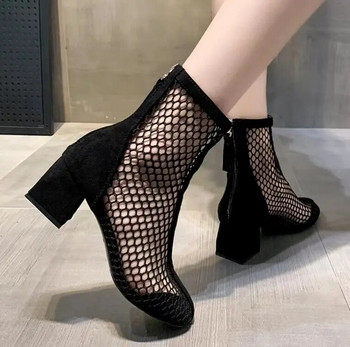 2023 New Air Mesh Net Bling γυναικεία παπούτσια Καλοκαιρινά μποτάκια ψηλοτάκουνα σέξι πέδιλα Chelsea γυναικεία μποτάκια