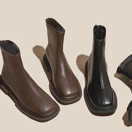 Keskmise kontsaga mootorrattasaapad naiste keskmise toruga varrukatega kingad, kandiline varvas tagumine tõmblukk, lame mood Uus