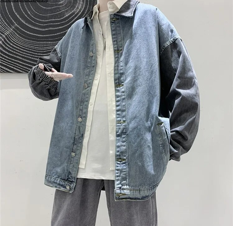 Noormeeste üliõpilaste vintage mood Demini särkmantel avara pikkade varrukatega välirõivad