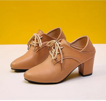 Γυναικείες ψηλοτάκουνες γόβες 2023 Νέα ιδιοσυγκρασία Lace Up Κούφια αναπνεύσιμα παπούτσια με ψηλή κορυφή Στρογγυλά παπούτσια Ψηλοτάκουνα ρετρό Zapatos Mujer