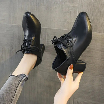 Дамски обувки с висок ток 2023 г. Нов темперамент с връзки, кухи, дишащи ниски обувки, високи токчета с кръгли пръсти, ретро Zapatos Mujer