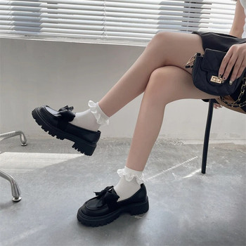 Дамски обувки с равни обувки Кожени обувки с лък Дамски 2022 Нови есенни мокасини с дебел ток Дамски модни удобни работни обувки Zapatos