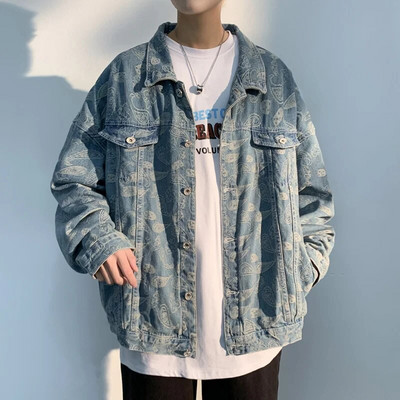 #2444 M-5XL Didelio dydžio džinsinė striukė vyrui ilgomis rankovėmis, vienviečiai džinsai.