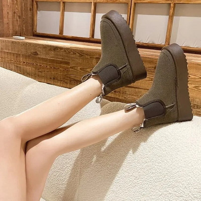 Suede Flats Γυναικείες μπότες χιονιού Πλατφόρμα Ζεστά χειμωνιάτικα casual παπούτσια 2024 Νέα μόδα γυναικεία κοντές βελούδινες μπότες Chelsea