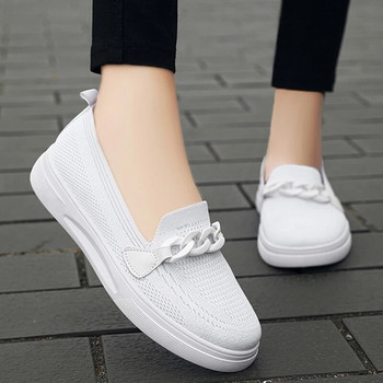 Stretch πλεκτά ίσια παπούτσια Γυναικεία 2023 Φθινόπωρο Καλοκαίρι Αναπνεύσιμο Διχτυωτό Flats Μοκασίνια Αλυσίδα casual Loafers Slip on φόρεμα αθλητικά παπούτσια