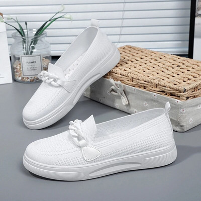 Moteriški tamprūs megzti plokščiapadžiai batai, 2023 m. rudens vasara, kvėpuojantis tinklelis, mokasinai, grandinėlė, laisvalaikio batai, užsimaunama suknele, avalynė