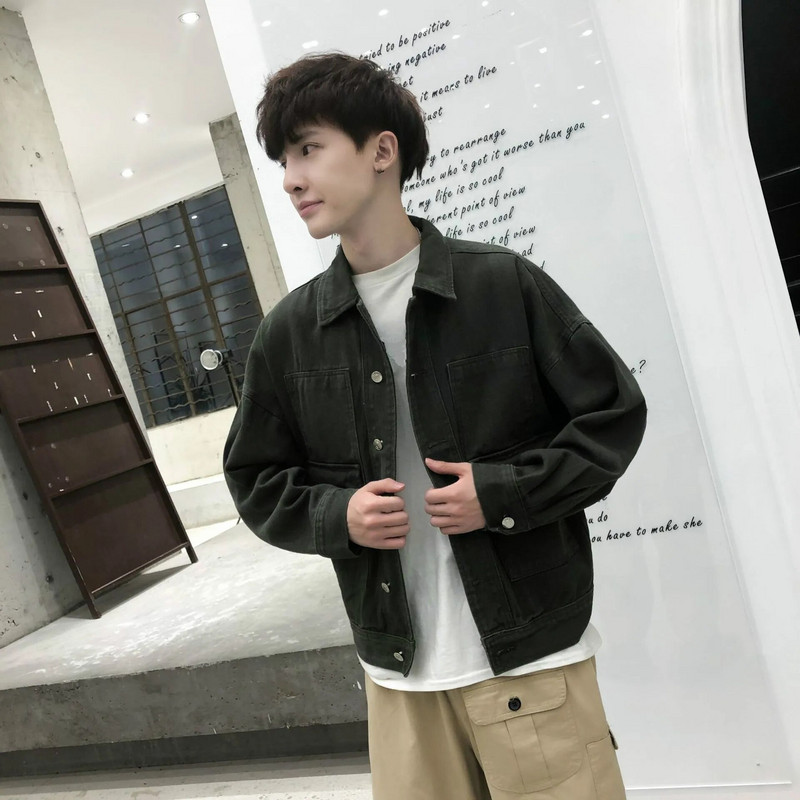 Sügistalvine jaapani teksajakk meeste plusssuuruses pikkade varrukatega vabaaja valge jope noorte mood teksamantel Meeste tänavarõivad 2xl