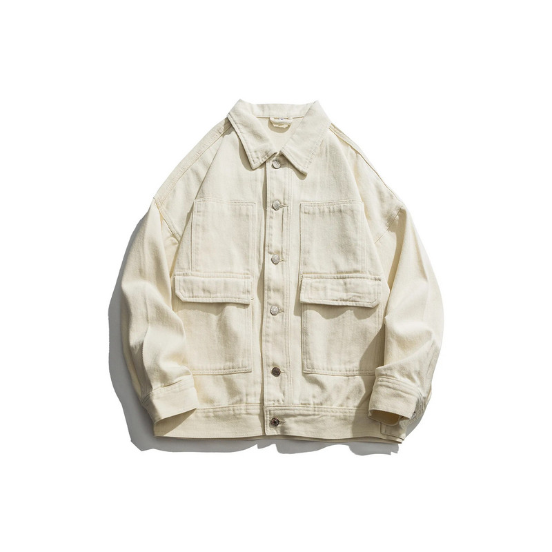 Sügistalvine jaapani teksajakk meeste plusssuuruses pikkade varrukatega vabaaja valge jope noorte mood teksamantel Meeste tänavarõivad 2xl