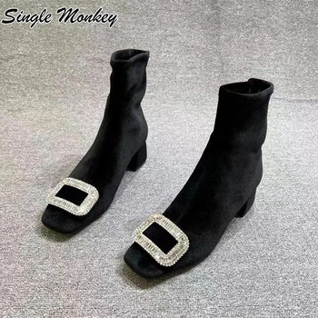 Κρυστάλλινα σουέτ χειμωνιάτικα μποτάκια Chelsea γυναικεία παπούτσια 2022 Νέες μπότες μόδας Snow Designer Shoes Sport Party φόρεμα στον αστράγαλο Mujer Zapatos