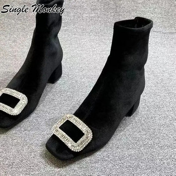 Зимни ботуши от кристален велур Дамски обувки Chelsea 2022 Нови модни ботуши Снежни дизайнерски обувки Спортна рокля до глезена Парти Mujer Zapatos