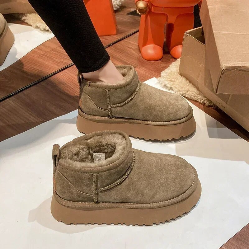 Χειμερινές γούνινες μπότες για γυναίκες Warm Plus Velvet με χοντρή σόλα Γυναικείες μπότες με μανίκια Snow Boots Μοντέρνες κοντές μπότες
