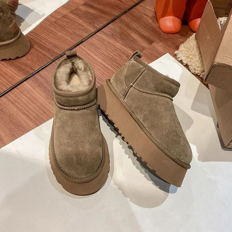 Χειμερινές γούνινες μπότες για γυναίκες Warm Plus Velvet με χοντρή σόλα Γυναικείες μπότες με μανίκια Snow Boots Μοντέρνες κοντές μπότες