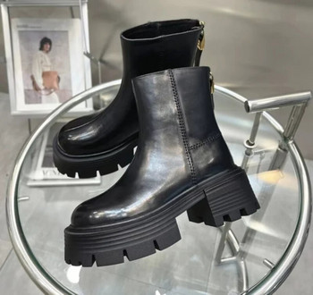 Γυναικείες μπότες 2024 επώνυμων σχεδιαστών slip on μαύρες δερμάτινες πλατφόρμες Γυναικείες μπότες με χοντρό τακούνι Γυναικείες μπότες Chelsea Χειμερινά παπούτσια