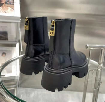 2024 Маркови дизайнерски боти до глезена за жени Черни кожени ботуши на платформа Дамски дамски ботуши Челси Зимни обувки