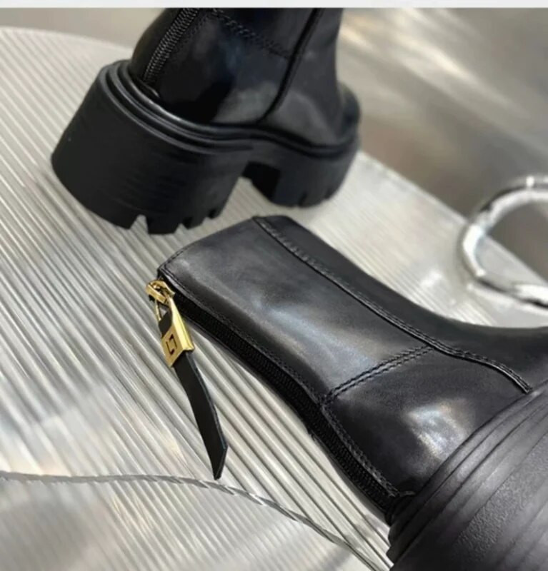 2024 m. prekės ženklo dizaino kulkšnies batai moterims, juodi odiniai platforminiai batai, moteriški storakulniai, moteriški „Chelsea“ batai žieminiai batai