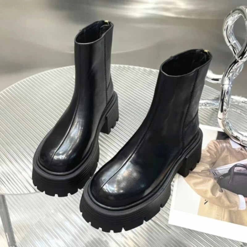 2024 m. prekės ženklo dizaino kulkšnies batai moterims, juodi odiniai platforminiai batai, moteriški storakulniai, moteriški „Chelsea“ batai žieminiai batai