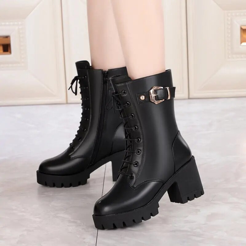 Žieminiai aukštakulniai  moteriški žieminiai batai sustorintos vilnos šilti moteriški batai kariškiai aukštos kokybės moteriški sniego batai