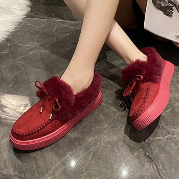 Нови дамски зимни боти до глезена Велурени ботуши за сняг Естествени плюшени топли дамски обувки Плоски удобни ежедневни обувки Botas Mujer
