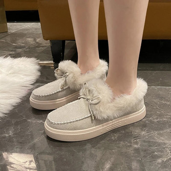 Нови дамски зимни боти до глезена Велурени ботуши за сняг Естествени плюшени топли дамски обувки Плоски удобни ежедневни обувки Botas Mujer