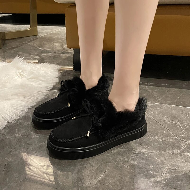Νέες γυναικείες χειμερινές μπότες αστραγάλου Suede μπότες χιονιού Φυσικό βελούδινο ζεστό σλιπ σε γυναικεία παπούτσια Flat άνετα casual παπούτσια Botas Mujer