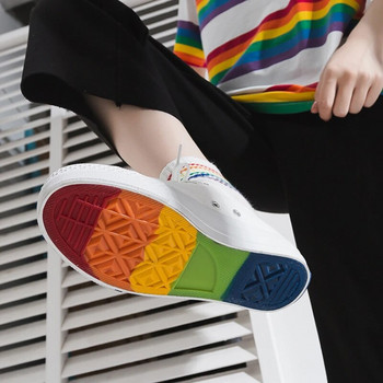 Дамски платнени обувки Rainbow Flats Пролет Есен 2022 Дамски бели маратонки с връзки Ежедневни дамски вулканизирани обувки Zapatillas Mujer