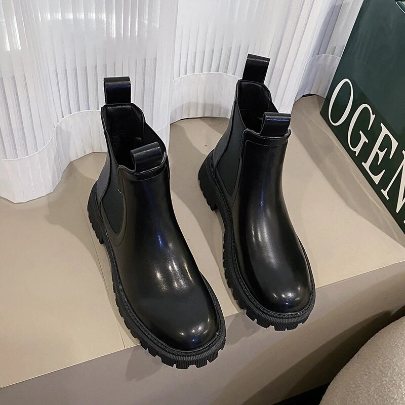 2024 m. rudens ir žiemos „Chelsea“ batai moterims Laisvalaikiai neslystantys odiniai, vandeniui atsparūs britiško stiliaus moteriški batai iki blauzdos